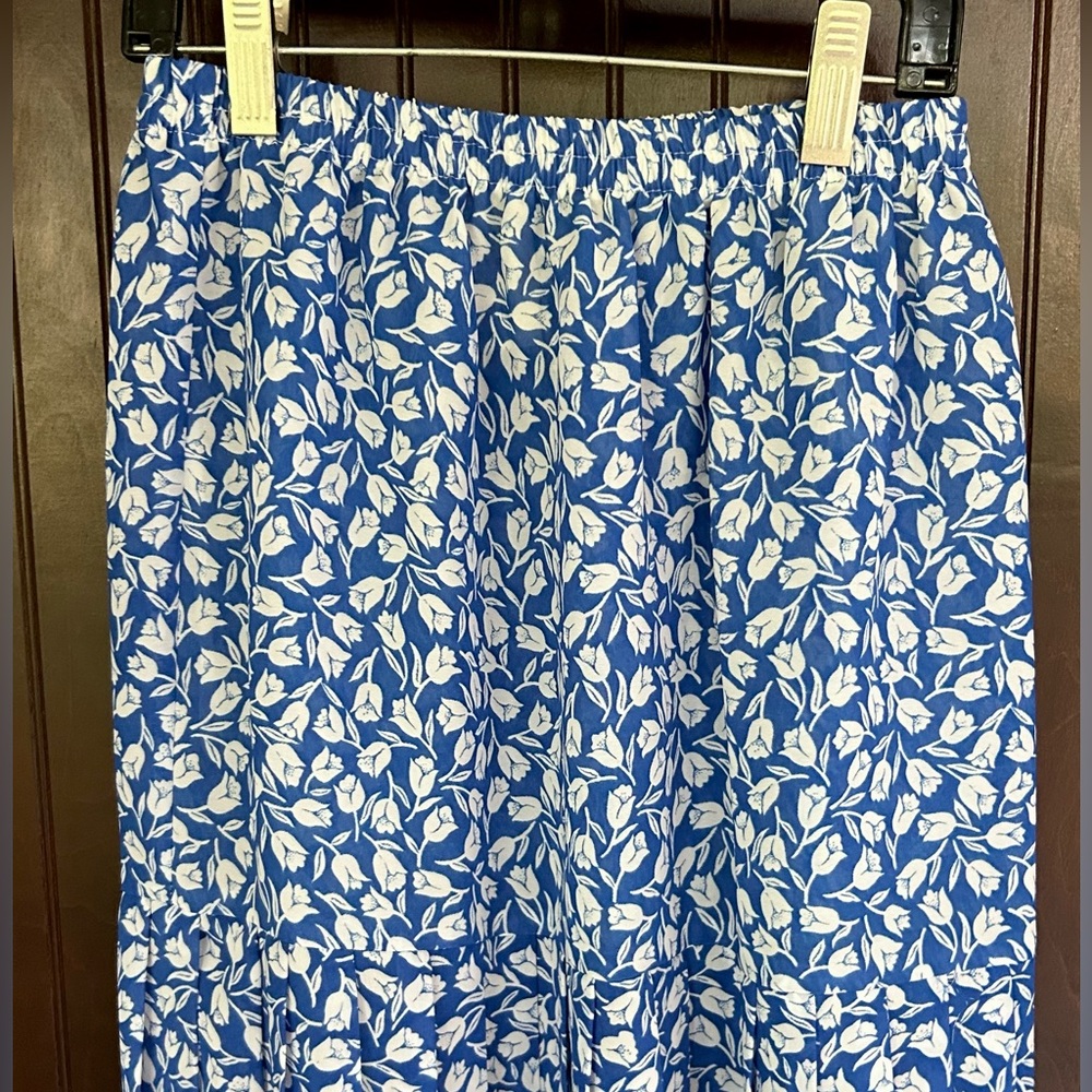VTG Alison Peters Blue Micro Floral Print Midi Skirt Set Modest Cottage Retro 8 - Picture 11 of 15